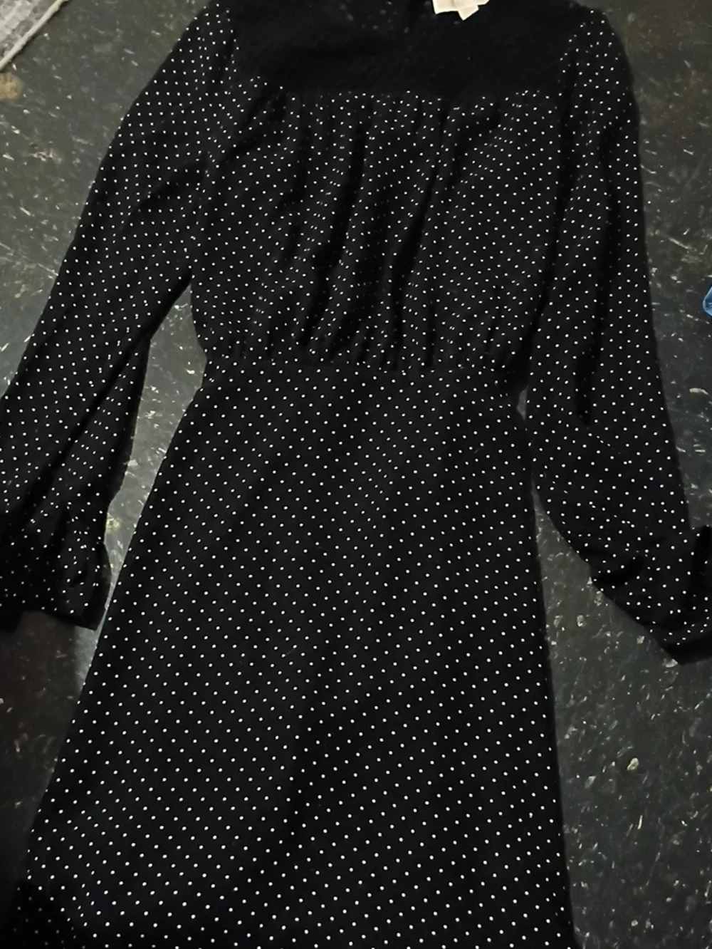 Michael Kors Black Polka Dot Long-Sleeve Midi Dress Size 6-b5